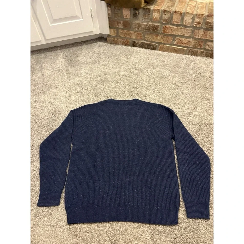 Bonobos Sweater Men Medium Blue Merino Wool Tight Knit Ribbed Hem Crew Neck Cozy